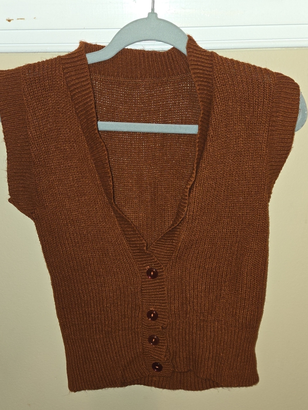 Men's Sleeveless V-Neck Button Sweater - Brown